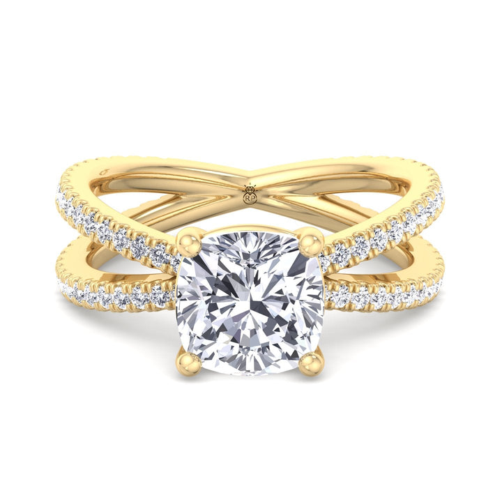 Cushion Cut Engagement Ring With Double Band Sidestones