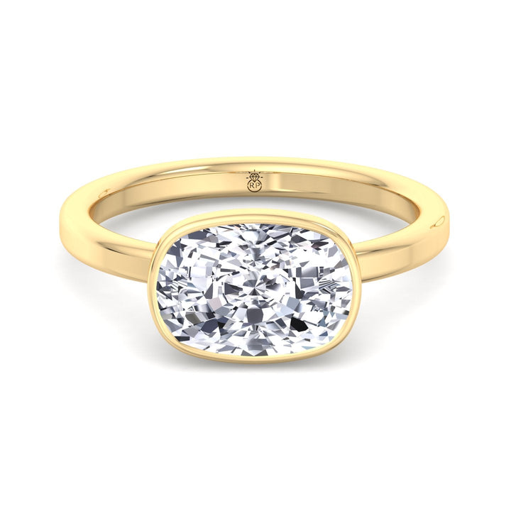 Elongated Cushion Cut East West Bezel Engagement Ring