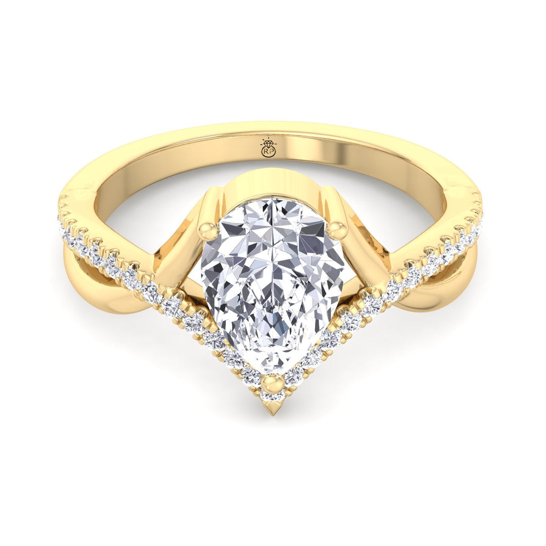 Pear Shape Engagement Ring With Twisted Pavé Band
