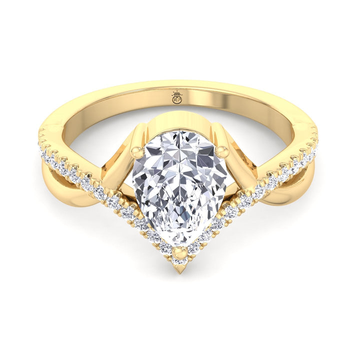 Pear Shape Engagement Ring With Twisted Pavé Band