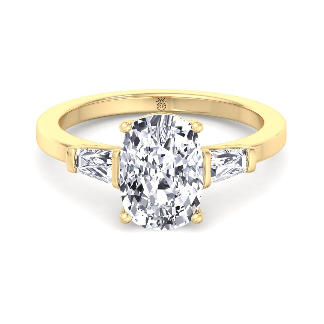 Elongated Cushion Cut Engagement Ring With Tapered Baguette Sidestones