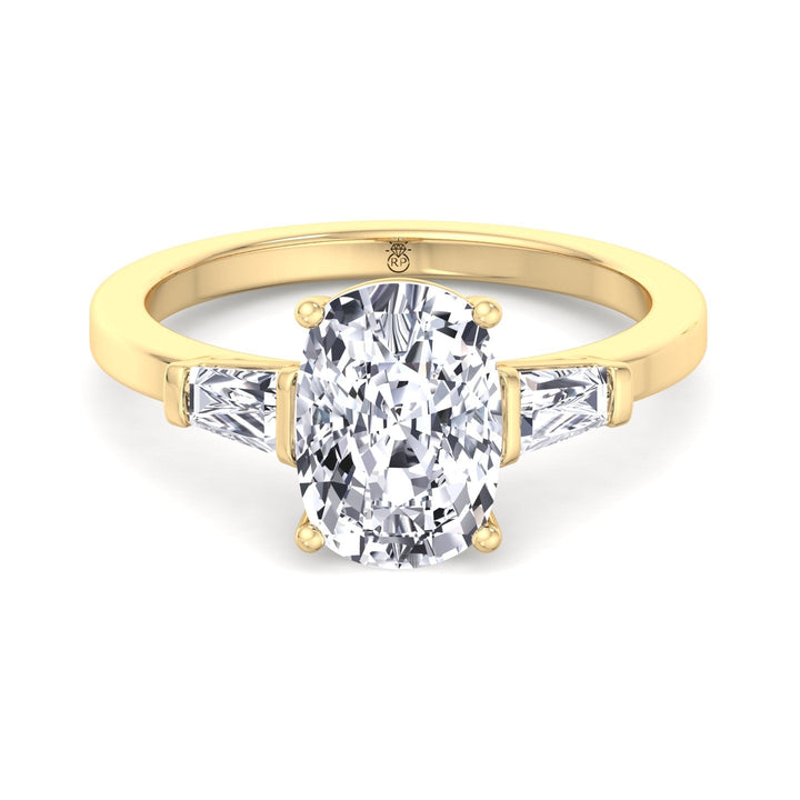 Elongated Cushion Cut Engagement Ring With Tapered Baguette Sidestones