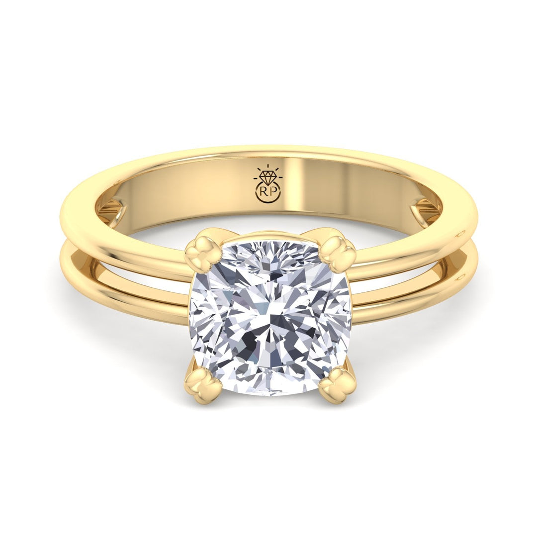 Cushion Cut Solitaire Engagement Ring With Double Band