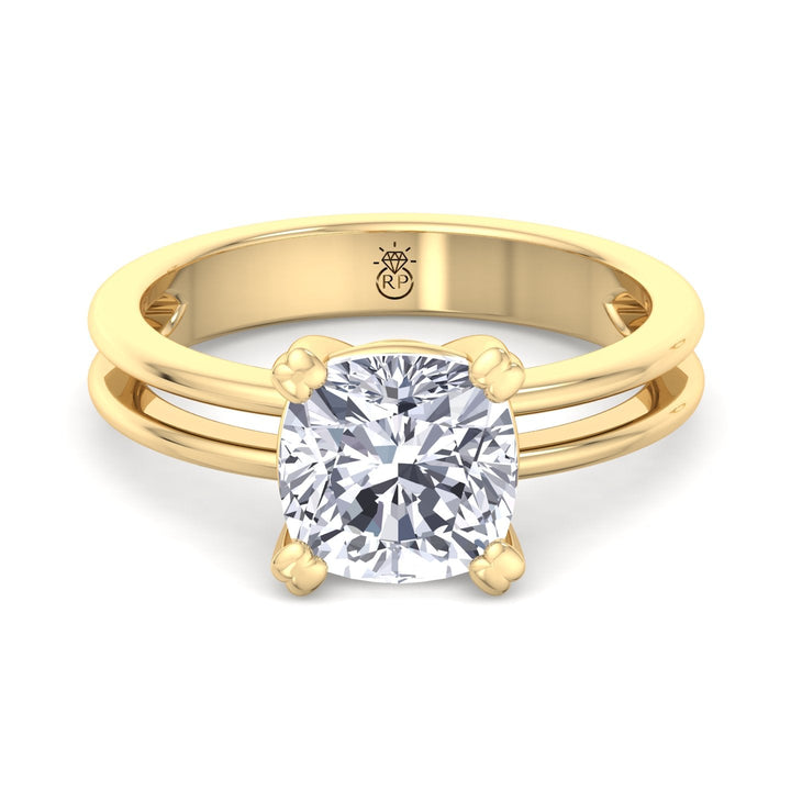 Cushion Cut Solitaire Engagement Ring With Double Band