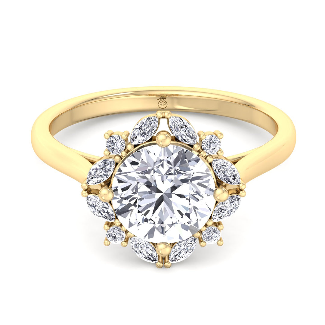 Round and Marquise Cluster   Engagement Ring