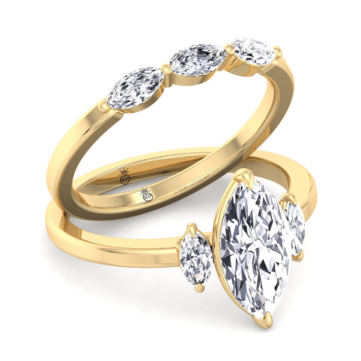 Three Stone Marquise Shape Wedding Band (0.26 CT)