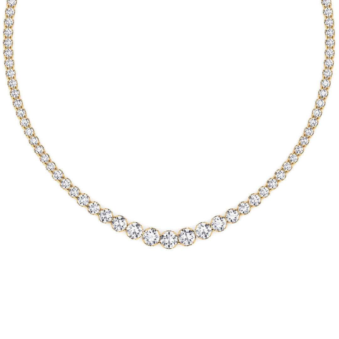 10 Carat Graduated Illusion Set Tennis Necklace Solid Gold