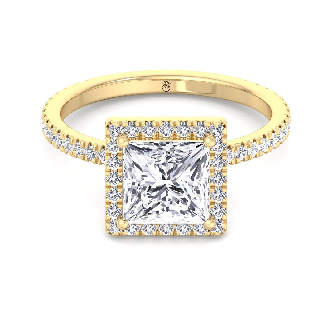 Princess Cut Engagement Ring With Pavé Sidestones &amp; Halo