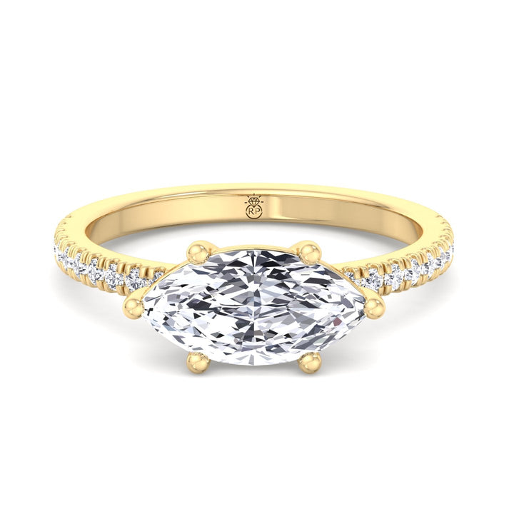 East to West Marquise Cut Engagement Ring With Sidestones
