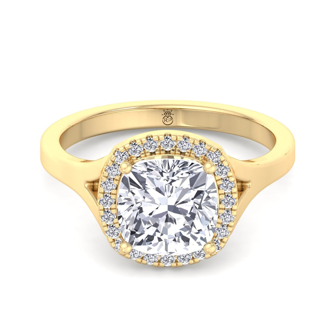 Cushion Cut Solitaire Engagement Ring With Halo