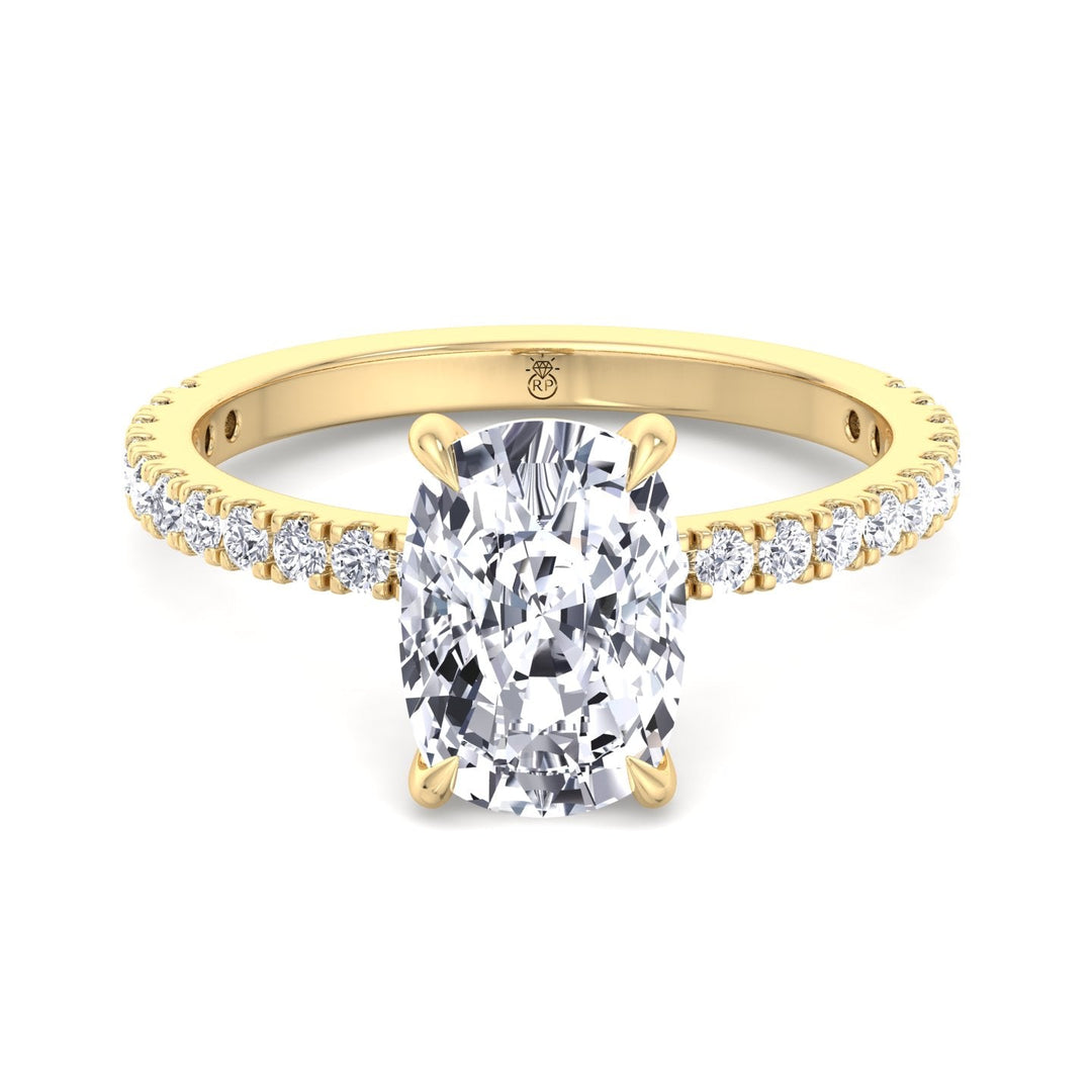 Elongated Cushion Cut Engagement Ring With Sidestones