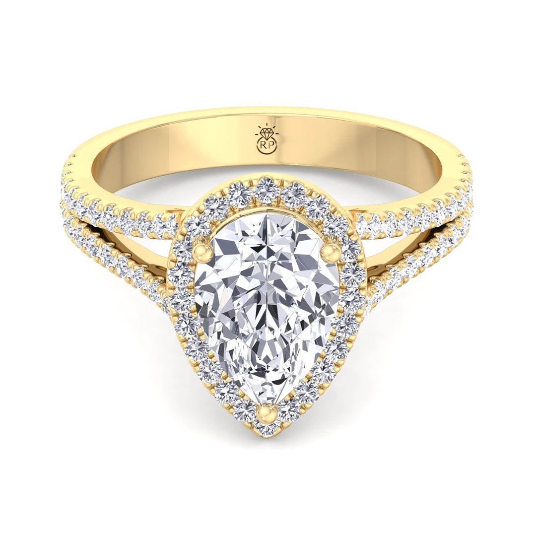Pear Shape Halo Engagement Ring With Pavé Double Band