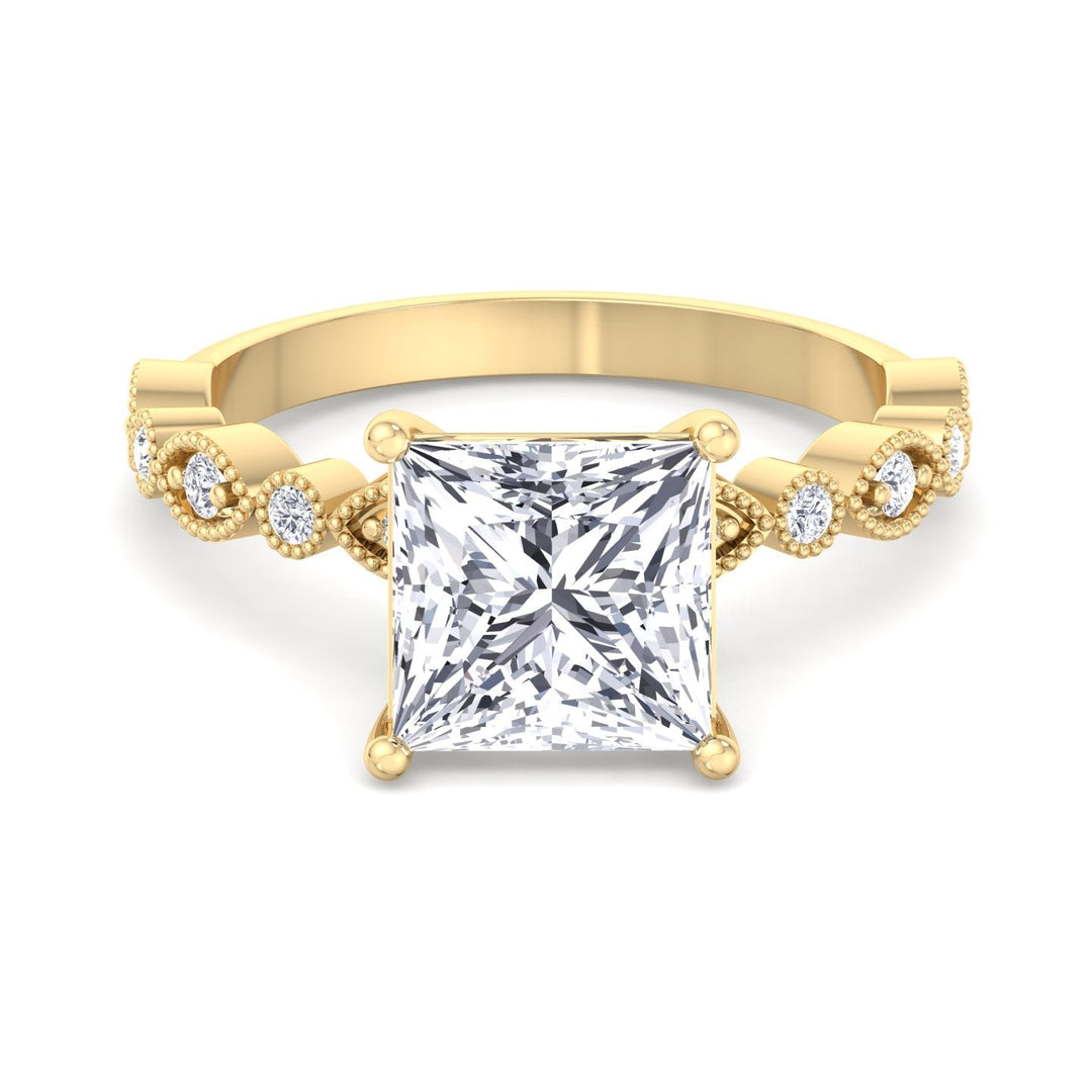 Princess Cut Engagement Ring With Detailed Sidestones