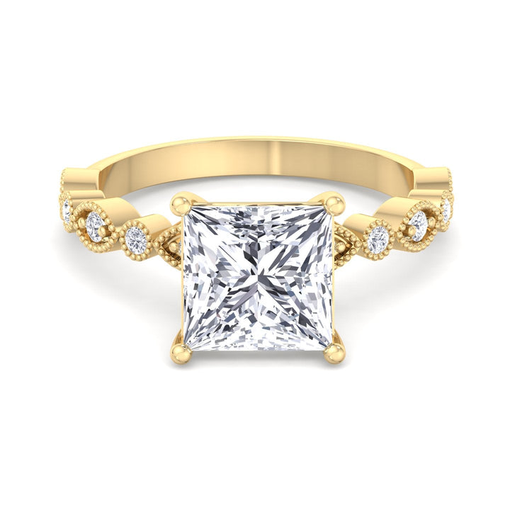Princess Cut Engagement Ring With Detailed Sidestones