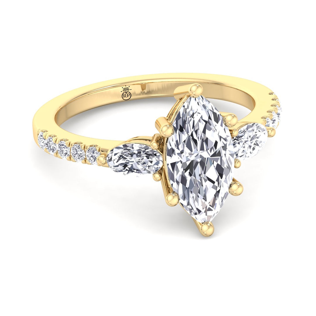 Marquise Cut Engagement Ring With Oval &amp; Pavé Sidestones