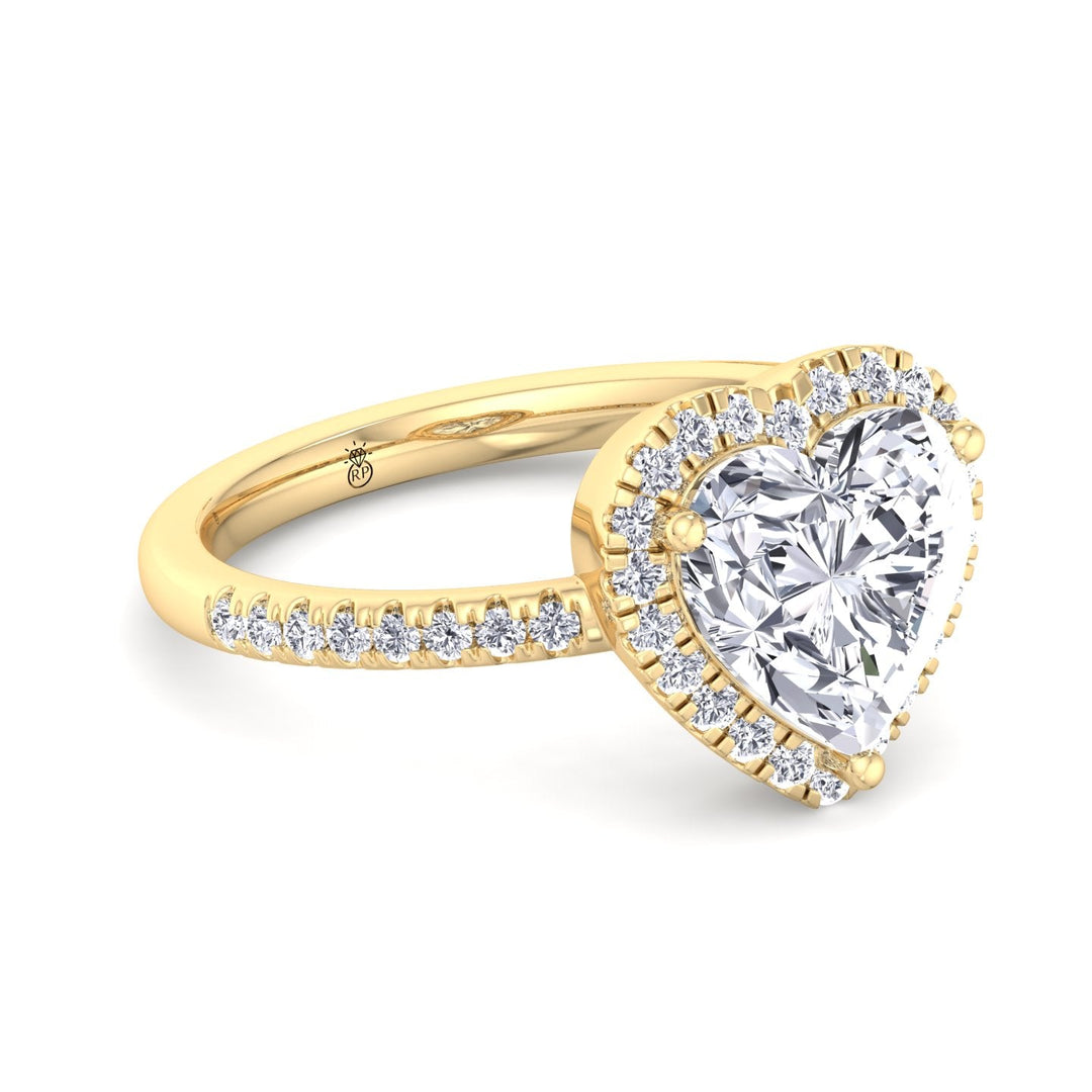 Heart Shape Engagement Ring With Halo &amp; Sidestones