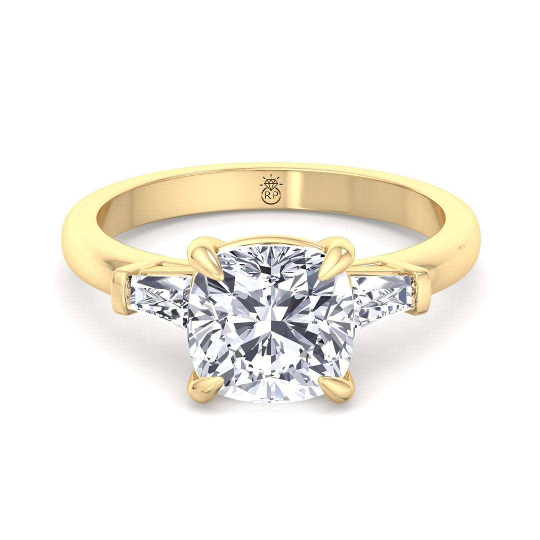 Cushion Cut Engagement Ring With Tapered Baguette Sidestones