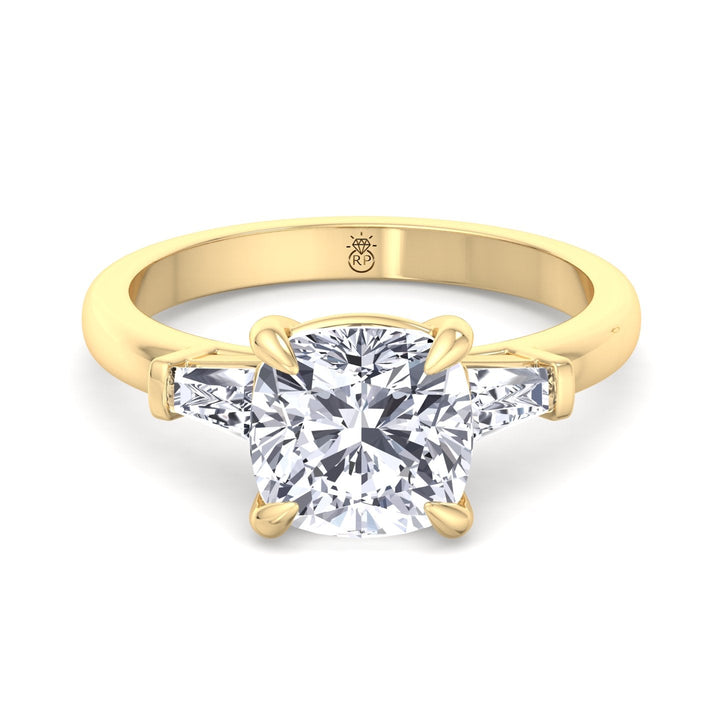 Cushion Cut Engagement Ring With Tapered Baguette Sidestones