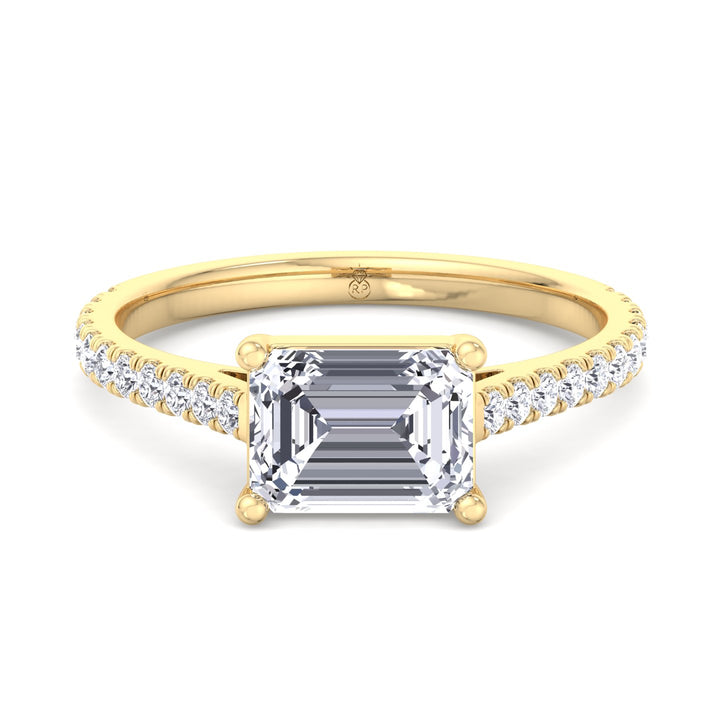 East West Emerald Cut   Engagement Ring with Sidestones