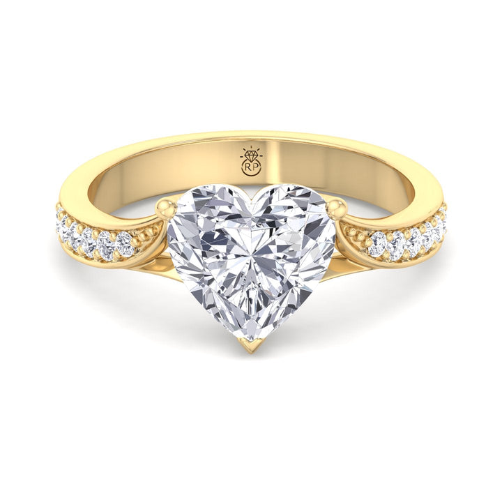 Heart Shape Engagement Ring With Detailed Band