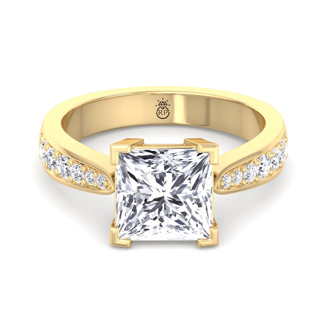Princess Cut Engagement Ring With Sidestones Channel Setting