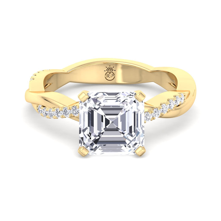 Asscher Cut Ring With Twist Sidestone Band