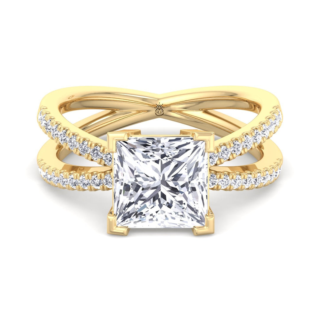 Princess Cut Engagement Ring With Criss Cross Pavé Band