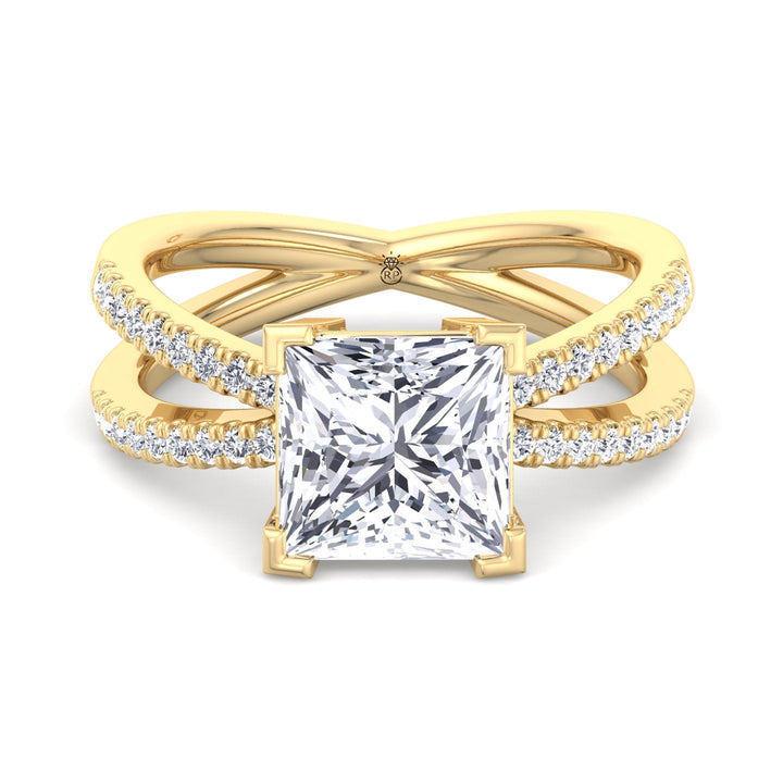 Princess Cut Engagement Ring With Criss Cross Pavé Band