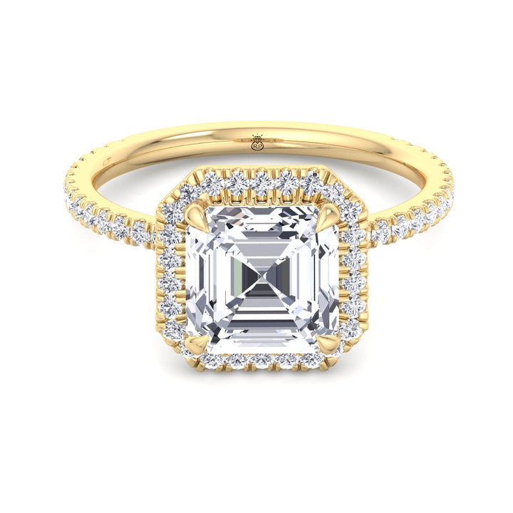 Asscher Cut Engagement Ring With A Halo and Sidestone