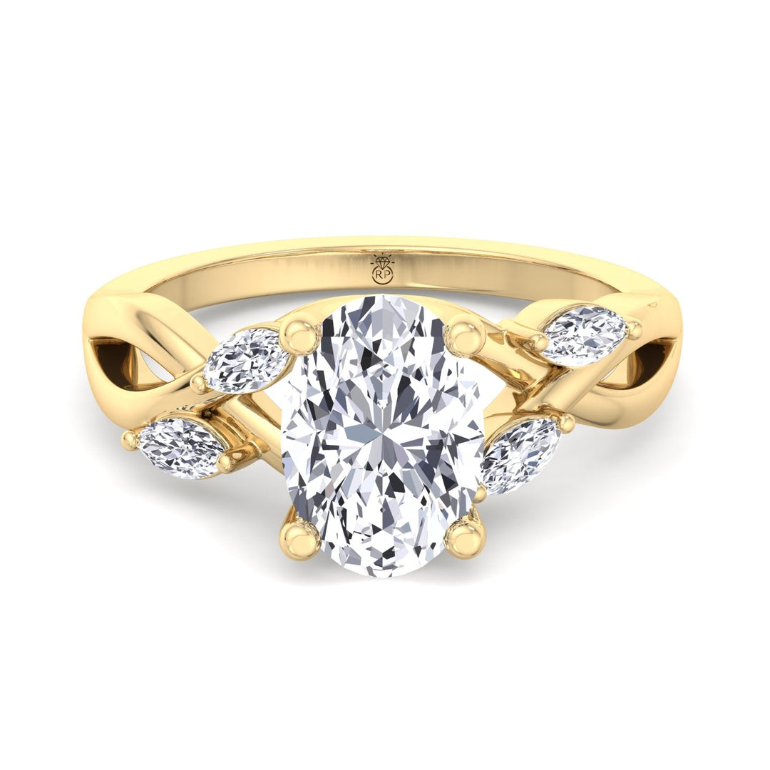 Oval Cut Twist Band Engagement Ring with Marquise Shape Sidestones