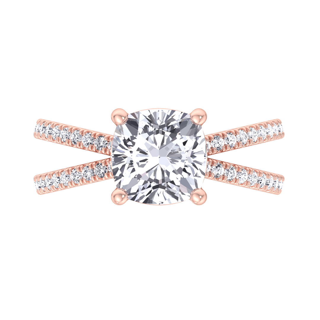Cushion Cut Engagement Ring With Double Band Sidestones