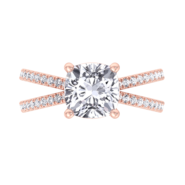 Cushion Cut Engagement Ring With Double Band Sidestones