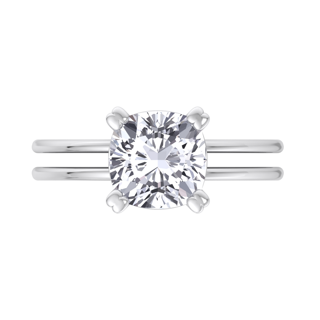 Cushion Cut Solitaire Engagement Ring With Double Band