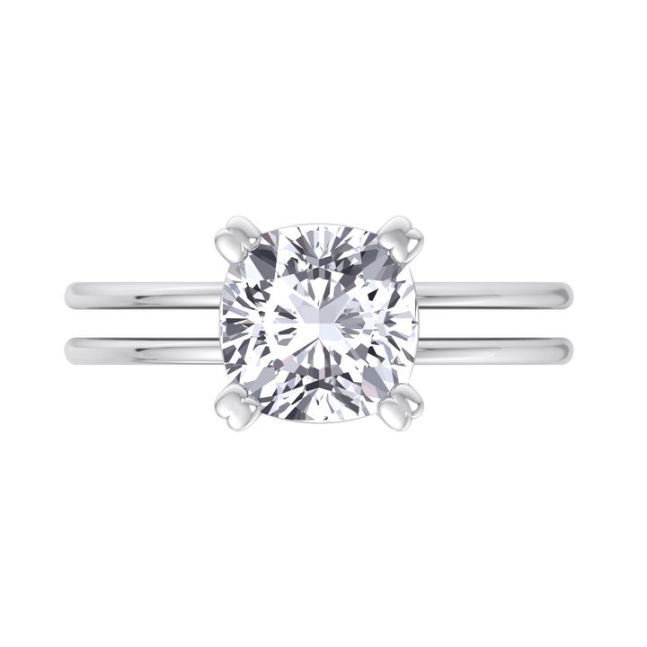 Cushion Cut Solitaire Engagement Ring With Double Band