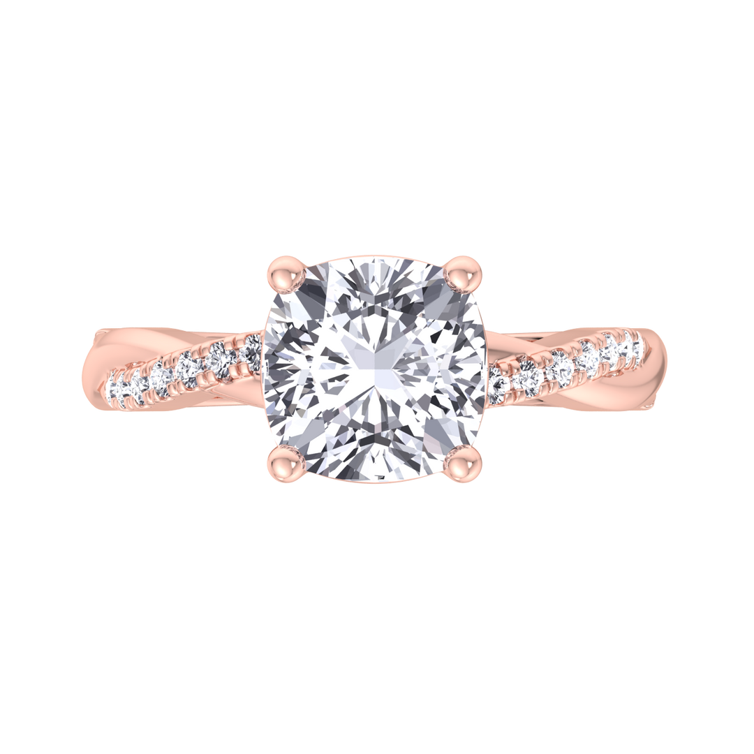 Cushion Cut Engagement Ring With Twisted Band &amp; Sidestones
