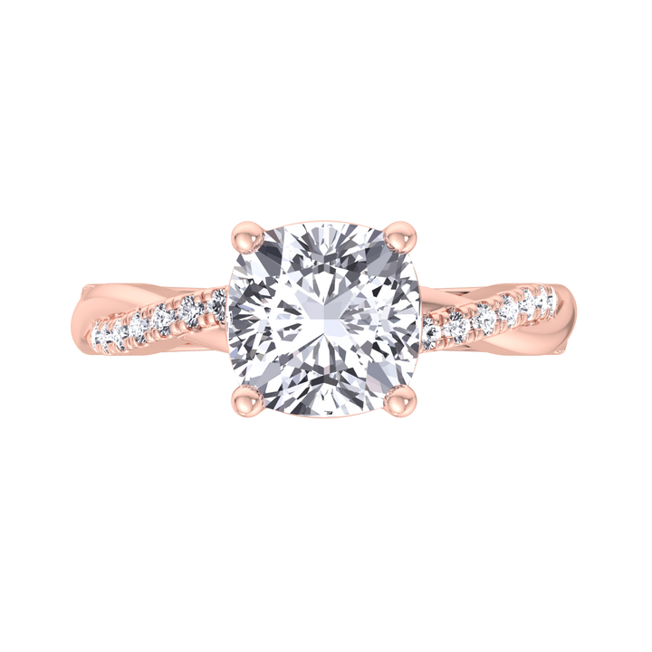 Cushion Cut Engagement Ring With Twisted Band &amp; Sidestones