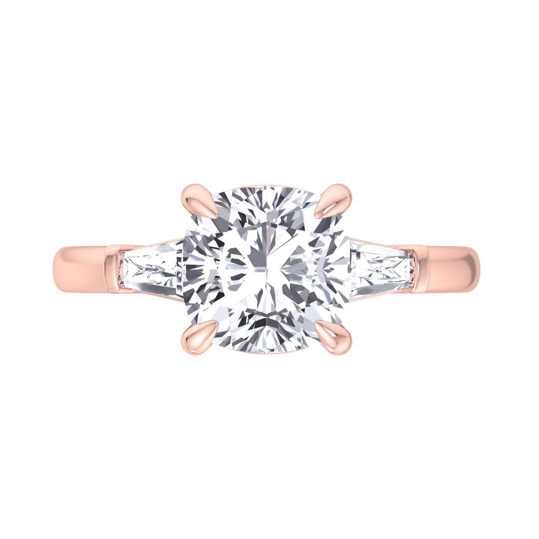 Cushion Cut Engagement Ring With Tapered Baguette Sidestones