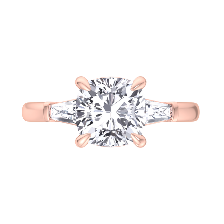 Cushion Cut Engagement Ring With Tapered Baguette Sidestones