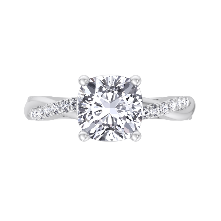 Cushion Cut Engagement Ring With Twisted Band &amp; Sidestones