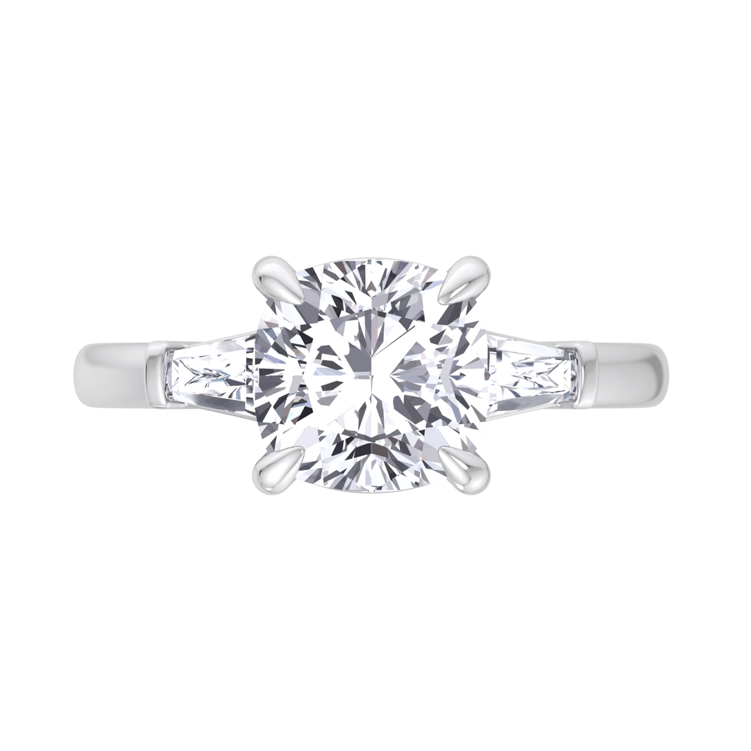 Cushion Cut Engagement Ring With Tapered Baguette Sidestones