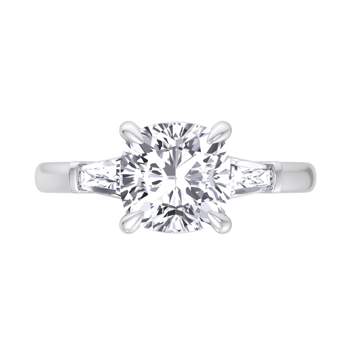 Cushion Cut Engagement Ring With Tapered Baguette Sidestones