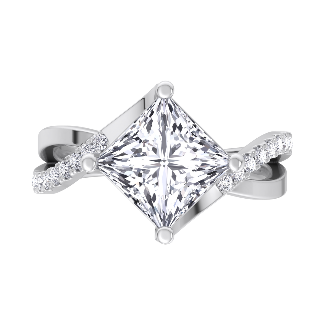 Princess Cut Engagement Ring With Wrap Detail Sidestones