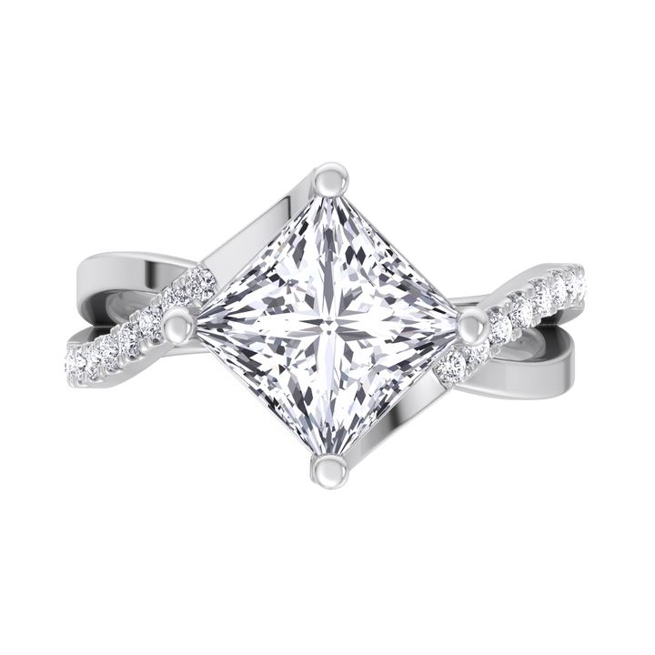 Princess Cut Engagement Ring With Wrap Detail Sidestones