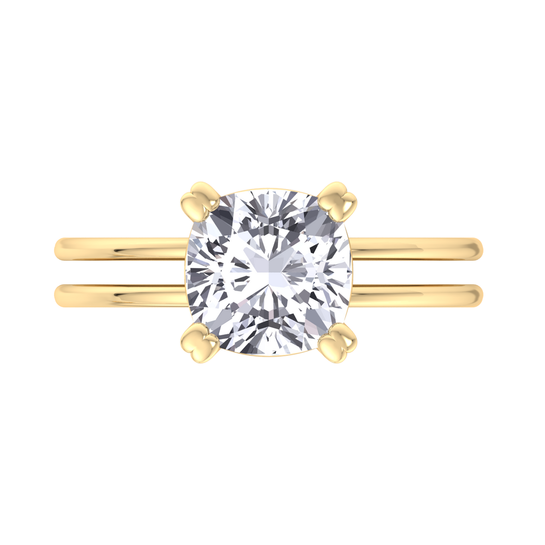 Cushion Cut Solitaire Engagement Ring With Double Band