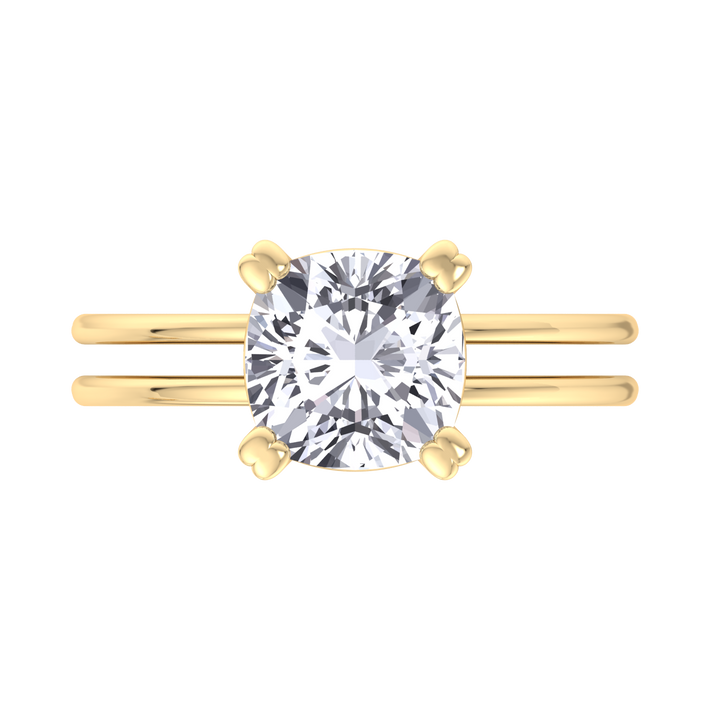 Cushion Cut Solitaire Engagement Ring With Double Band