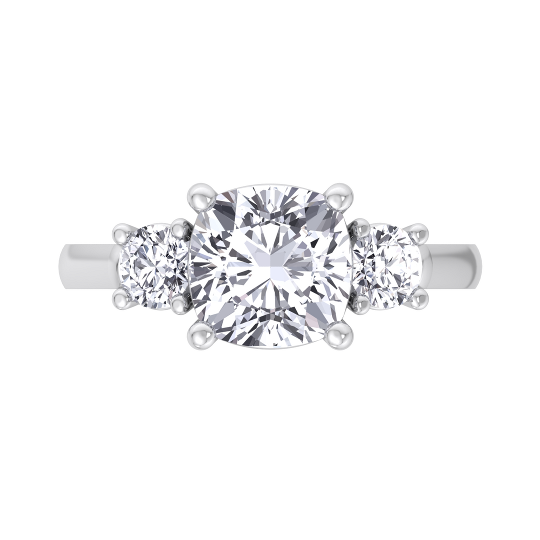 Cushion Cut   Engagement Ring With Round Sidestones