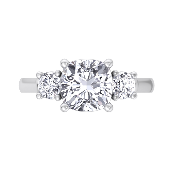 Cushion Cut   Engagement Ring With Round Sidestones