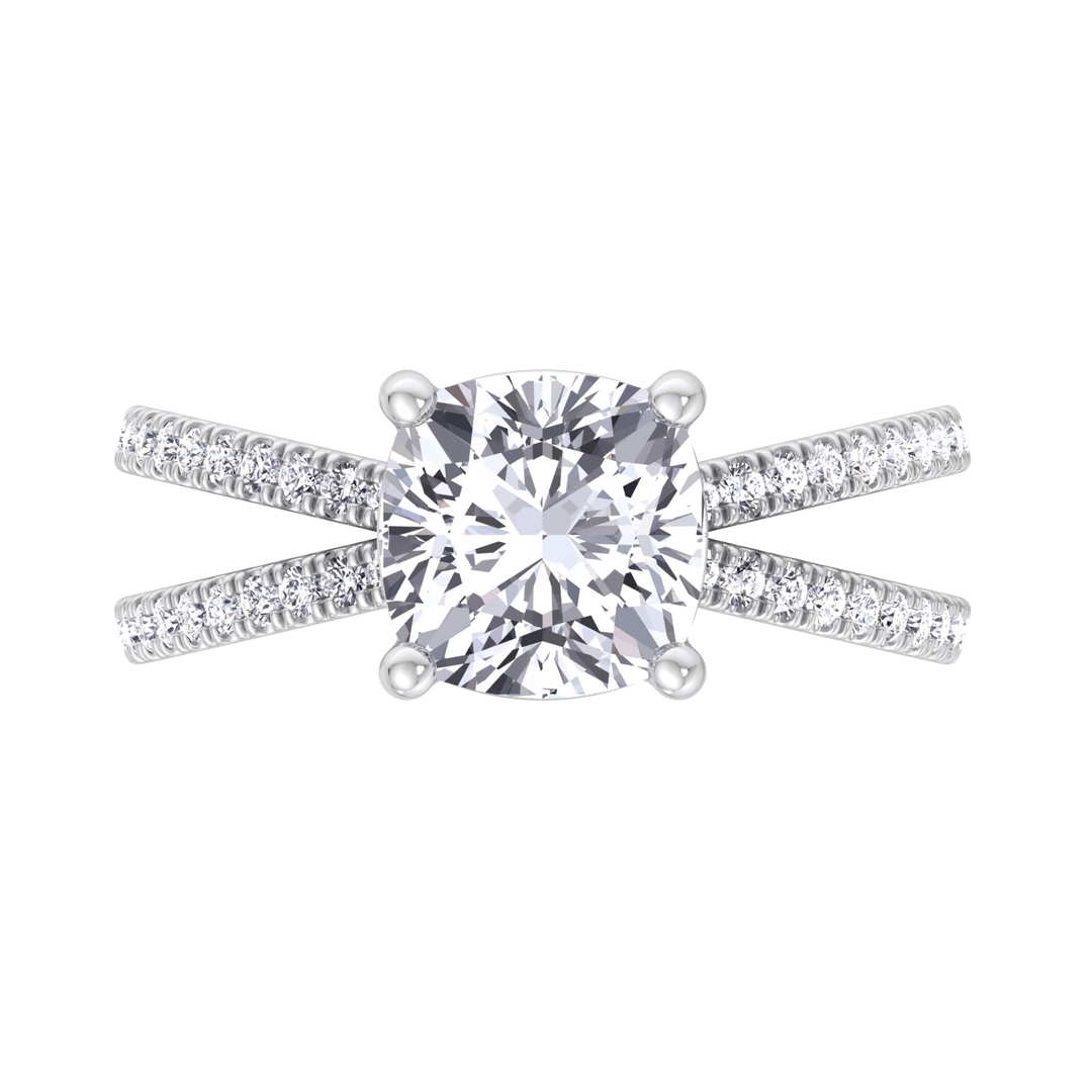 Cushion Cut Engagement Ring With Double Band Sidestones