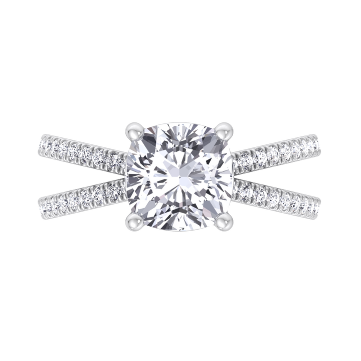 Cushion Cut Engagement Ring With Double Band Sidestones