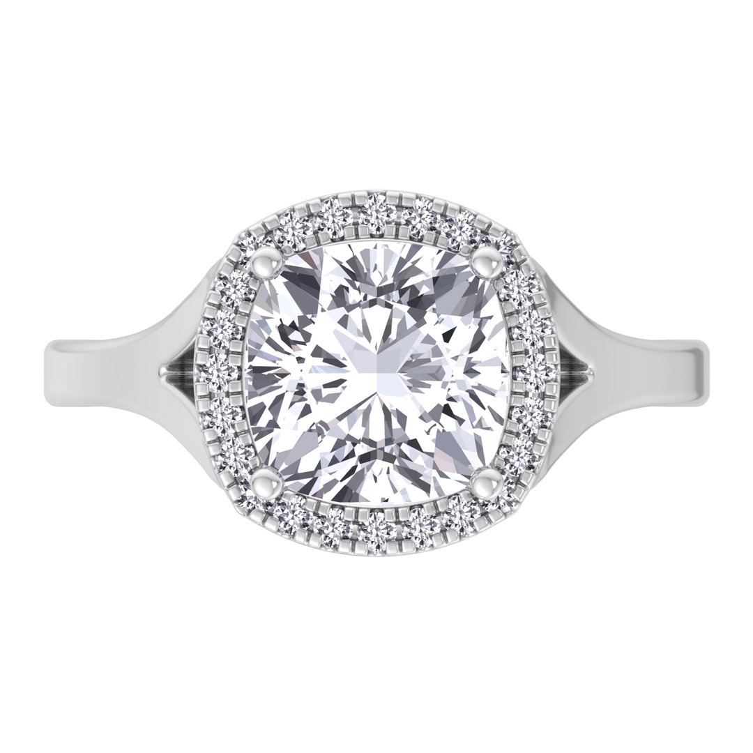 Cushion Cut Solitaire Engagement Ring With Halo